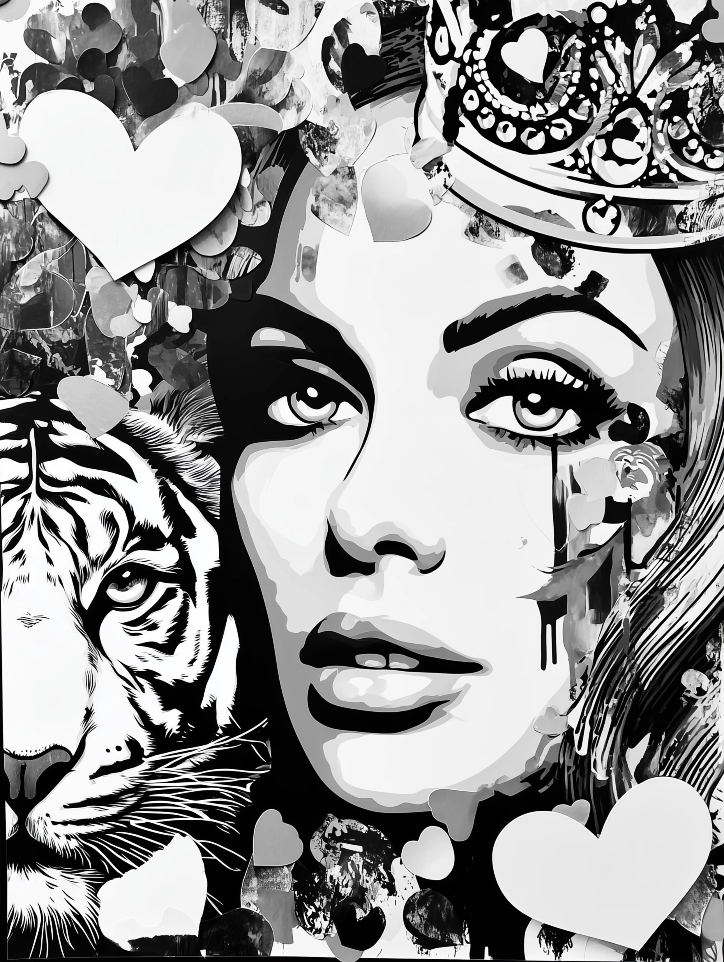 Free printable queen coloring page for adults featuring a queen with a tiger from a side view